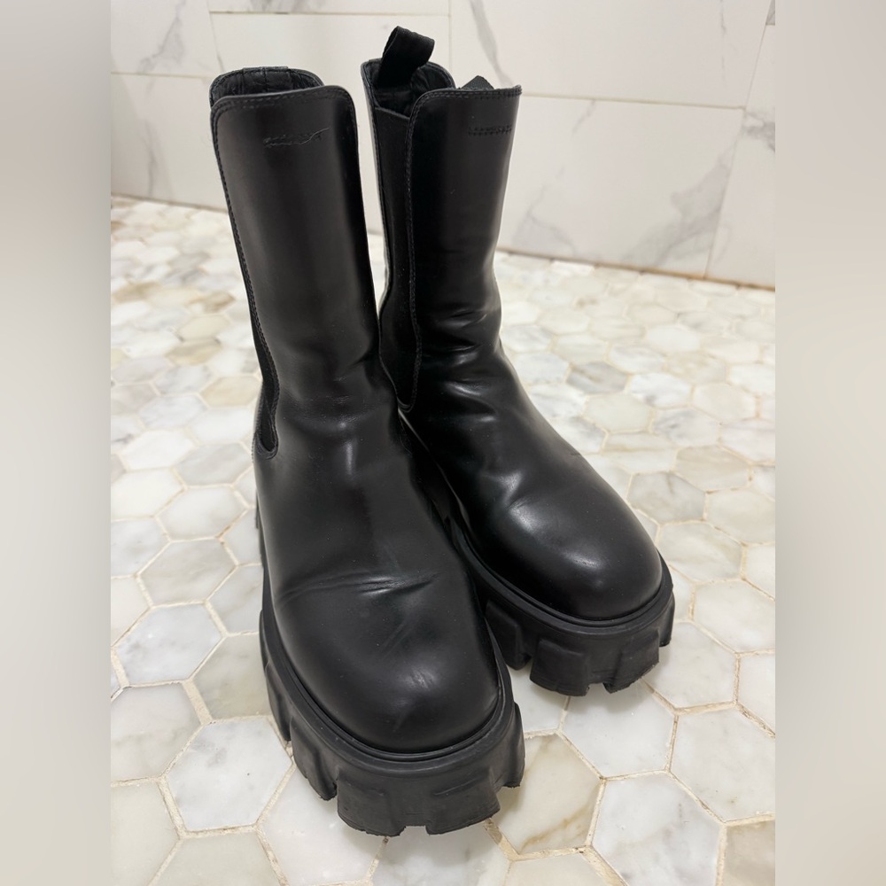 Prada monolith brushed leather boots black
